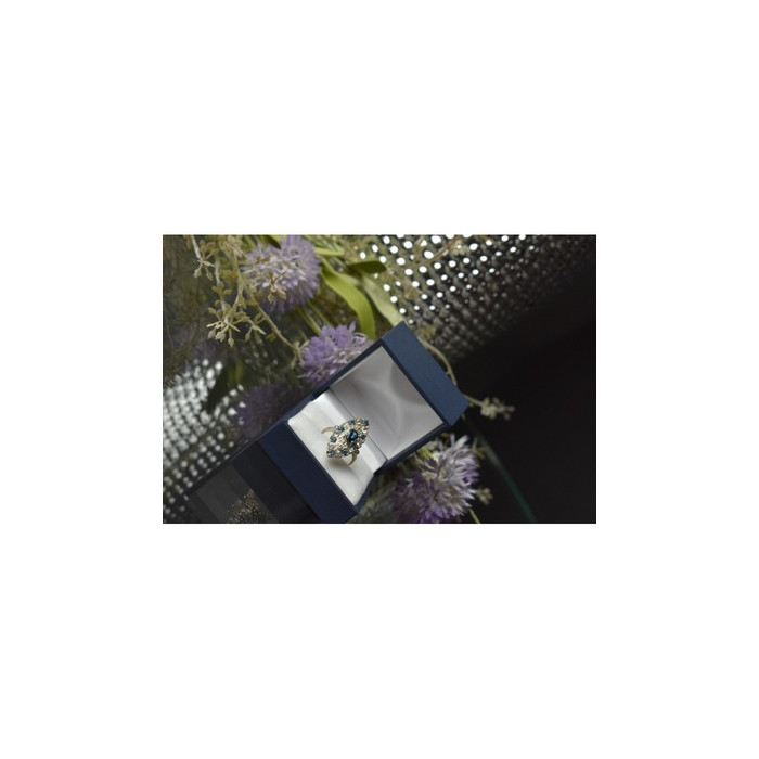 925 Sterling Silver Aquamarine & Colorless Quartz Ring Size 7.25