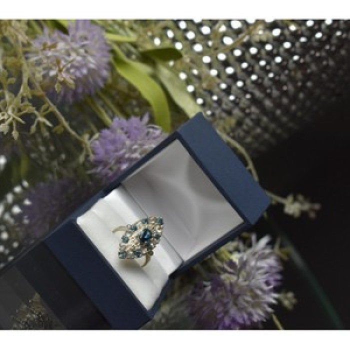 925 Sterling Silver Aquamarine & Colorless Quartz Ring Size 7.25