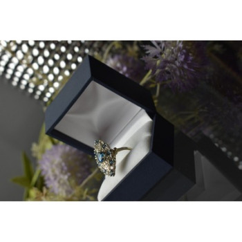 925 Sterling Silver Aquamarine & Colorless Quartz Ring Size 7.25