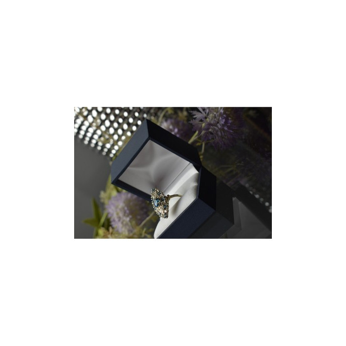 925 Sterling Silver Aquamarine & Colorless Quartz Ring Size 7.25