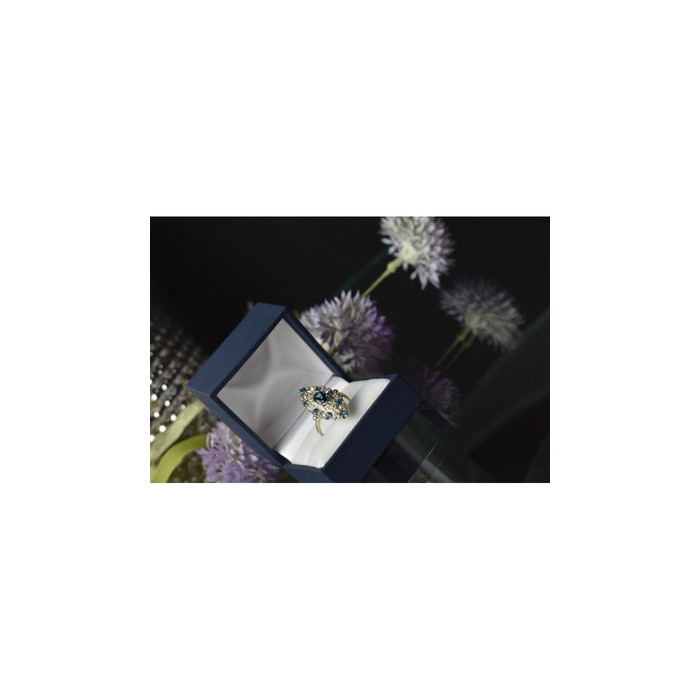 925 Sterling Silver Aquamarine & Colorless Quartz Ring Size 7.25