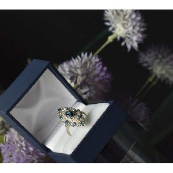 925 Sterling Silver Aquamarine & Colorless Quartz Ring Size 7.25