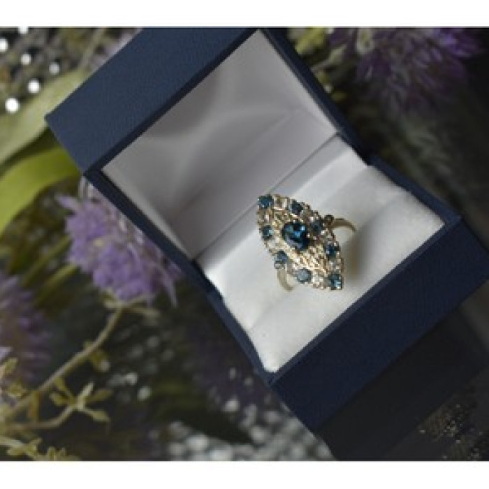 925 Sterling Silver Aquamarine & Colorless Quartz Ring Size 7.25