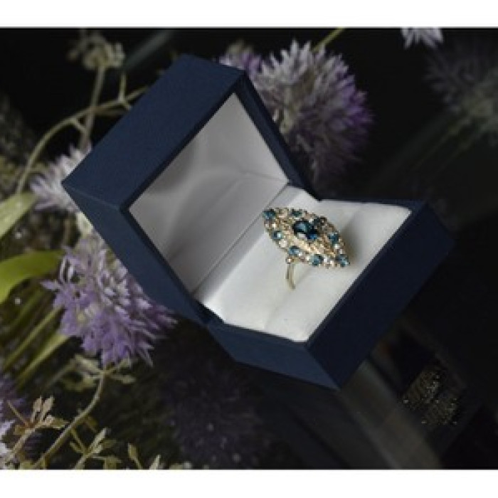 925 Sterling Silver Aquamarine & Colorless Quartz Ring Size 7.25