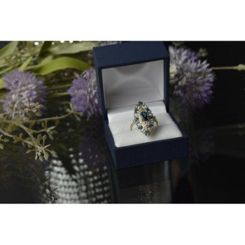 925 Sterling Silver Aquamarine & Colorless Quartz Ring Size 7.25