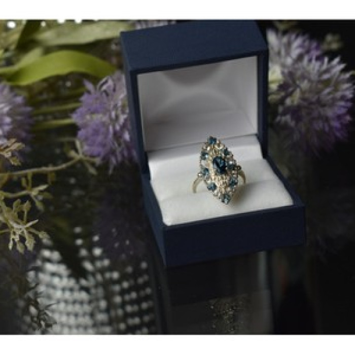 925 Sterling Silver Aquamarine & Colorless Quartz Ring Size 7.25