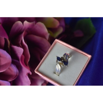 925 Sterling Silver Blue Spinel & CZ Ring Size 8