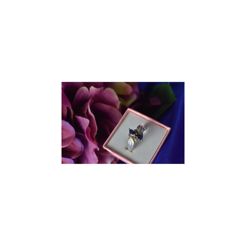 925 Sterling Silver Blue Spinel & CZ Ring Size 8