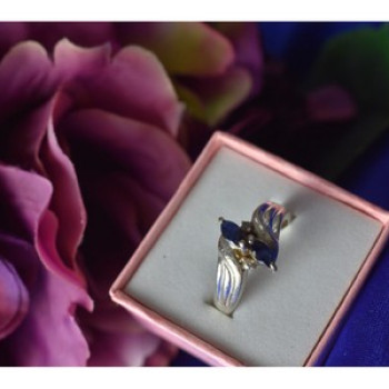 925 Sterling Silver Blue Spinel & CZ Ring Size 8