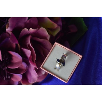 925 Sterling Silver Blue Spinel & CZ Ring Size 8