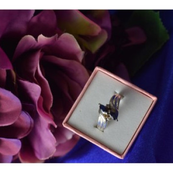 925 Sterling Silver Blue Spinel & CZ Ring Size 8