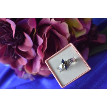 925 Sterling Silver Blue Spinel & CZ Ring Size 8