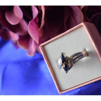 925 Sterling Silver Blue Spinel & CZ Ring Size 8