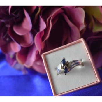 925 Sterling Silver Blue Spinel & CZ Ring Size 8