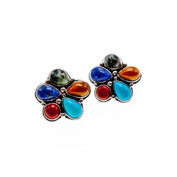 925 STERLING SILVER MULTICOLOR JASPER STUD EARRINGS