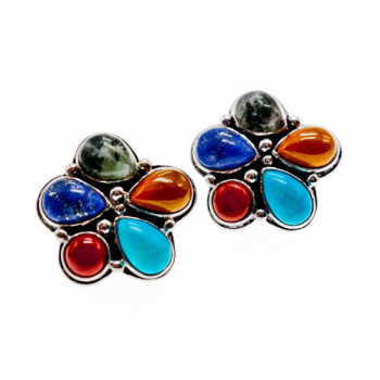 925 Sterling Silver Multicolor Jasper Stud Earrings
