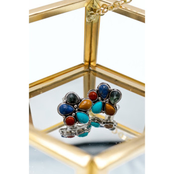 925 Sterling Silver Multicolor Jasper Stud Earrings