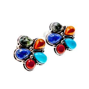 925 Sterling Silver Multicolor Jasper Stud Earrings