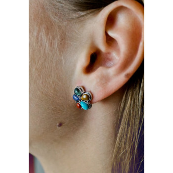 925 Sterling Silver Multicolor Jasper Stud Earrings