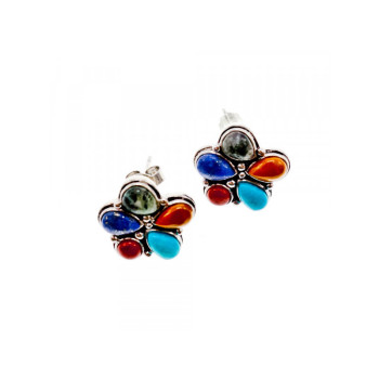 925 STERLING SILVER MULTICOLOR JASPER STUD EARRINGS
