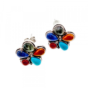 925 Sterling Silver Multicolor Jasper Stud Earrings