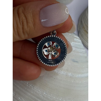 M&M 925 Sterling Silver Good Luck Pearl & Larimar Pendant Length 1.10 inch