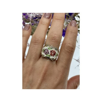 Vintage 925 Sterling Silver Enamel Ring Size 8