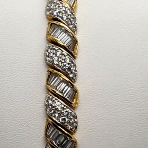 925 Sterling Silver Vermeil CZ Bracelet Size 7.15 IN
