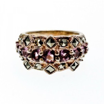 925 Sterling Silver Iolite & Marcasite Ring Size 6.5