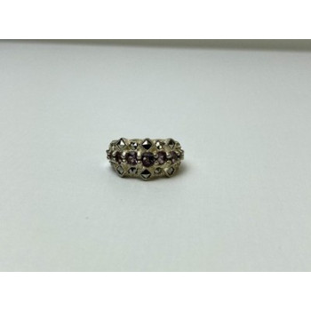 925 Sterling Silver Iolite & Marcasite Ring Size 6.5