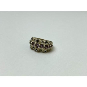 925 Sterling Silver Iolite & Marcasite Ring Size 6.5