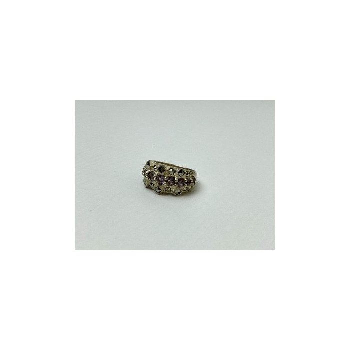 925 Sterling Silver Iolite & Marcasite Ring Size 6.5