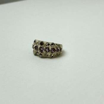 925 Sterling Silver Iolite & Marcasite Ring Size 6.5