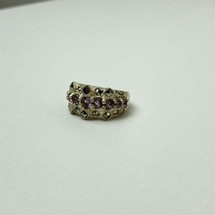 925 Sterling Silver Iolite & Marcasite Ring Size 6.5