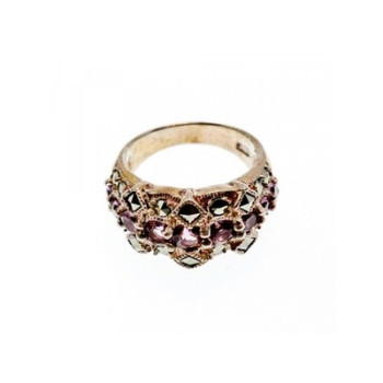 925 Sterling Silver Iolite & Marcasite Ring Size 6.5