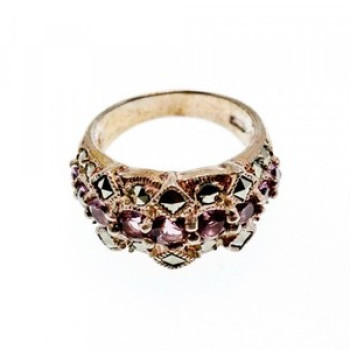 925 Sterling Silver Iolite & Marcasite Ring Size 6.5