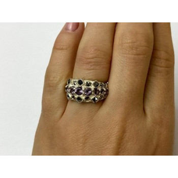925 Sterling Silver Iolite & Marcasite Ring Size 6.5