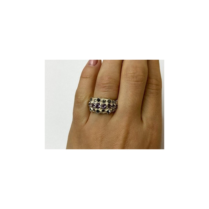 925 Sterling Silver Iolite & Marcasite Ring Size 6.5