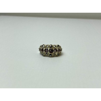925 Sterling Silver Iolite & Marcasite Ring Size 6.5