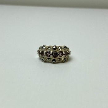 925 Sterling Silver Iolite & Marcasite Ring Size 6.5