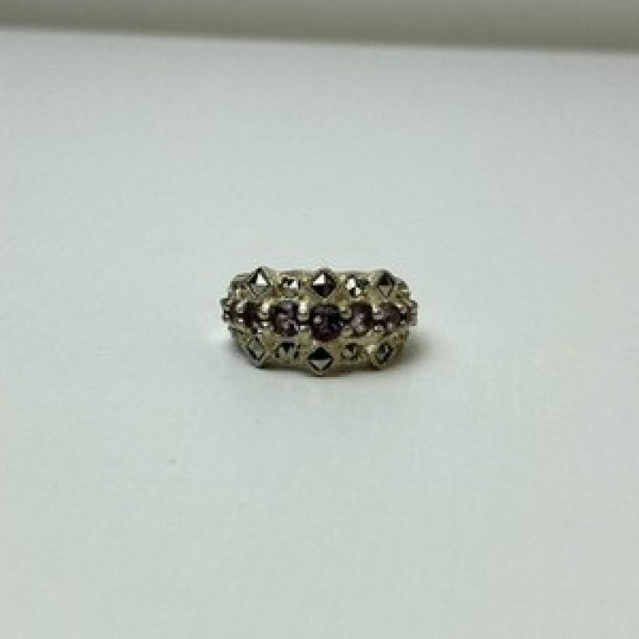 925 Sterling Silver Iolite & Marcasite Ring Size 6.5
