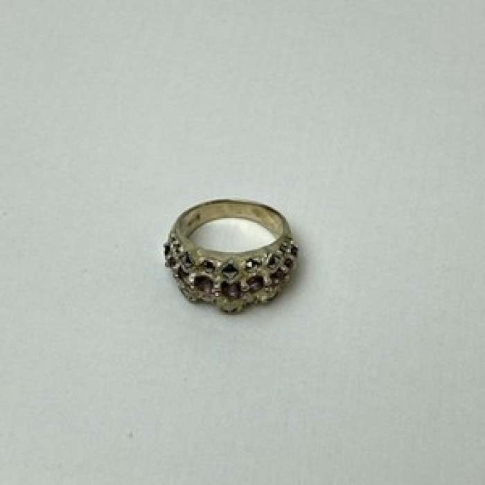 925 Sterling Silver Iolite & Marcasite Ring Size 6.5
