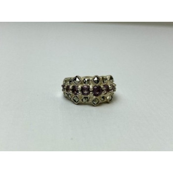 925 Sterling Silver Iolite & Marcasite Ring Size 6.5