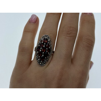 Vintage 925 Sterling Silver Garnet & Marcasites Ring Size 6.5