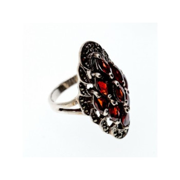 Vintage 925 Sterling Silver Garnet & Marcasites Ring Size 6.5