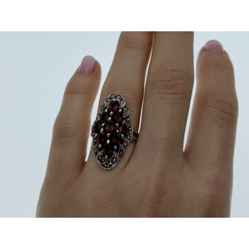 Vintage 925 Sterling Silver Garnet & Marcasites Ring Size 6.5