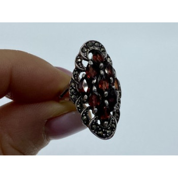 Vintage 925 Sterling Silver Garnet & Marcasites Ring Size 6.5