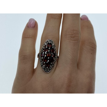 Vintage 925 Sterling Silver Garnet & Marcasites Ring Size 6.5
