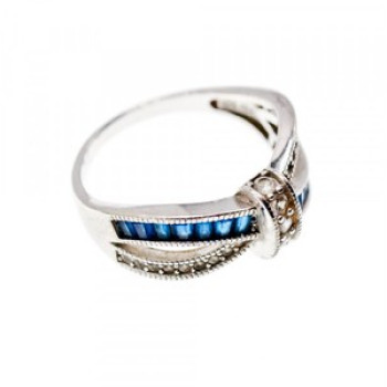 925 Sterling Silver Blue & White Spinel Ring Size 9.5