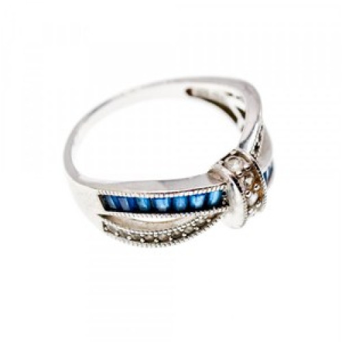 925 Sterling Silver Blue & White Spinel Ring Size 9.5